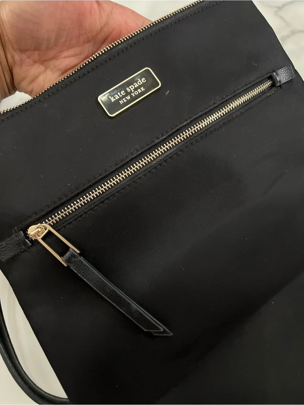 kate spade black nylon crossbody with gold hardware